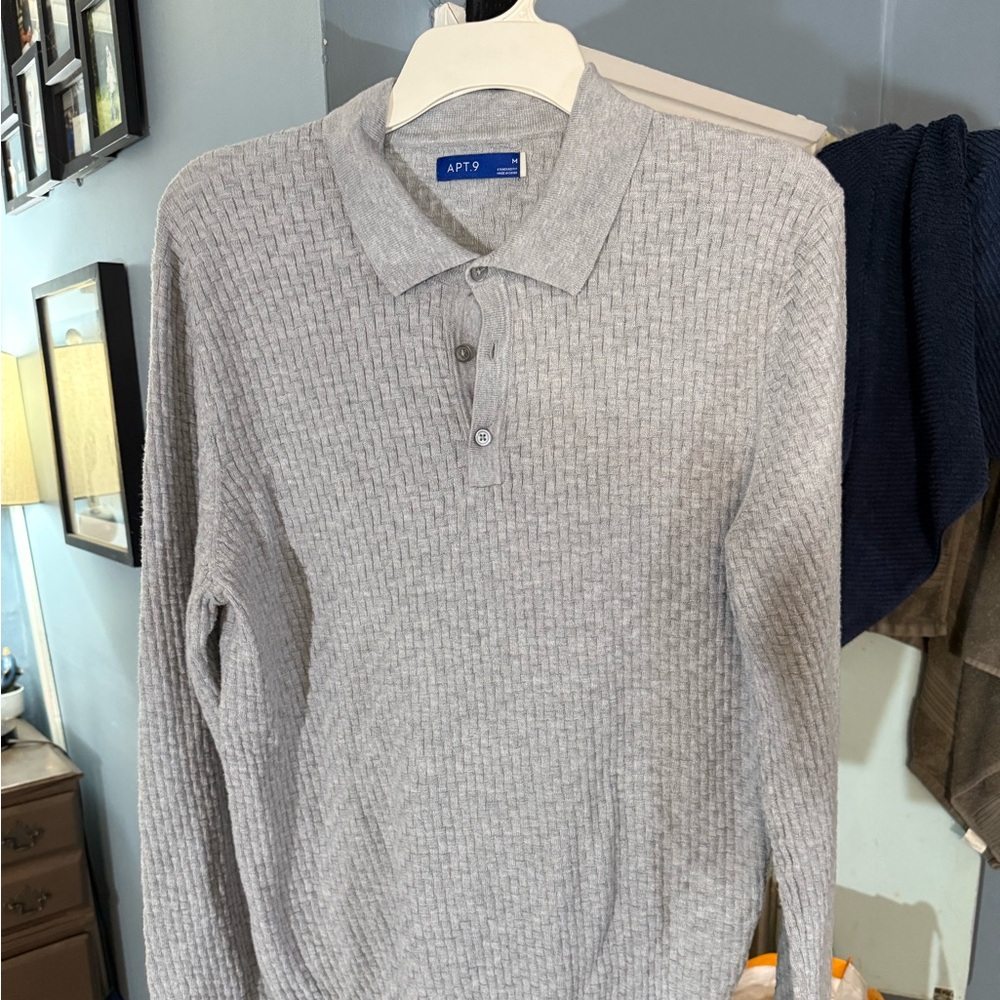 Apt. 9 Men's Light Gray Textured Polo